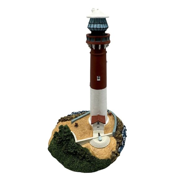 Lighthouse Figurine Base Nautical Decor 6.5" red brown bushes rock blue READ - Picture 1 of 4